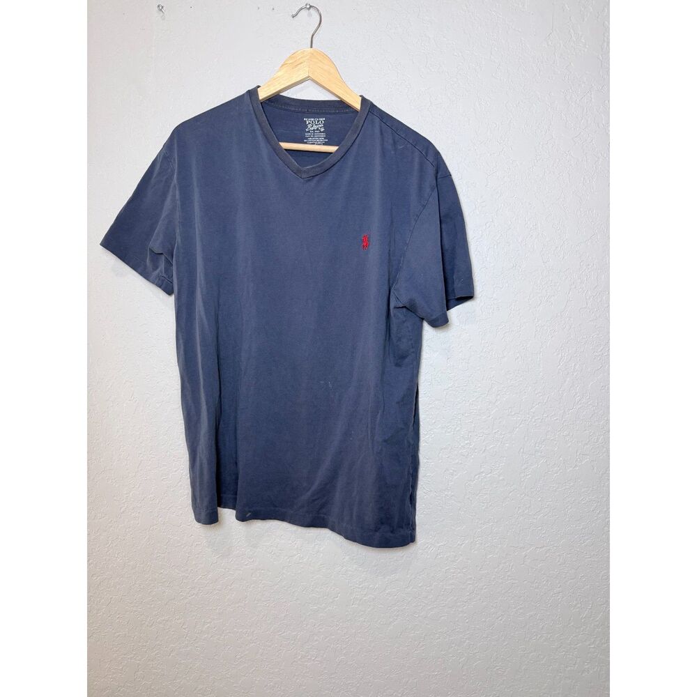Polo Ralph Lauren Men's V-Neck T-Shirt Navy Blue Size M Embroidered Red Pony